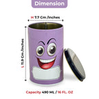 Emoji Printed Tin Container Purple, Airtight Snack Storage Jar, 490 ml