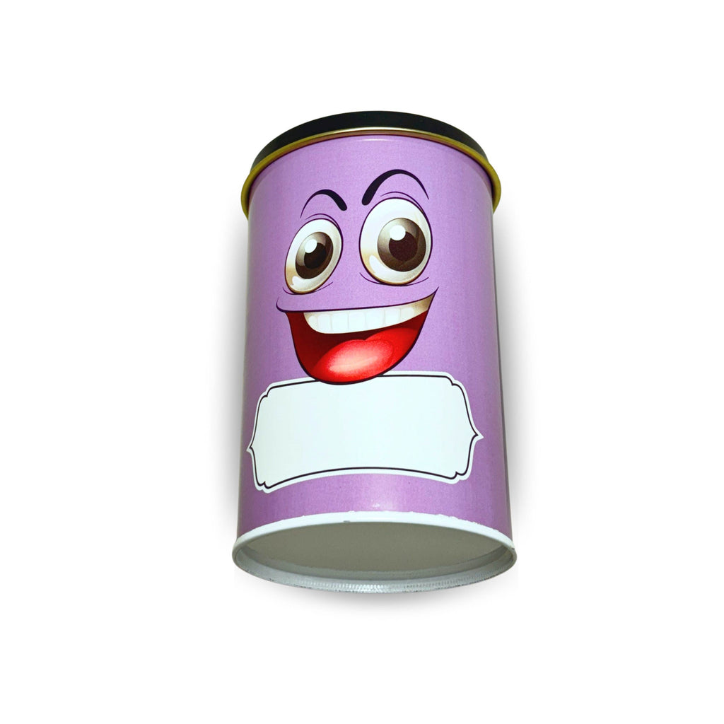 Emoji Printed Tin Container Purple, Airtight Snack Storage Jar, 490 ml