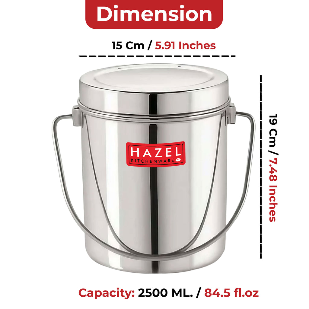 Stainless Steel Milk Container with Handle, 2500 ml