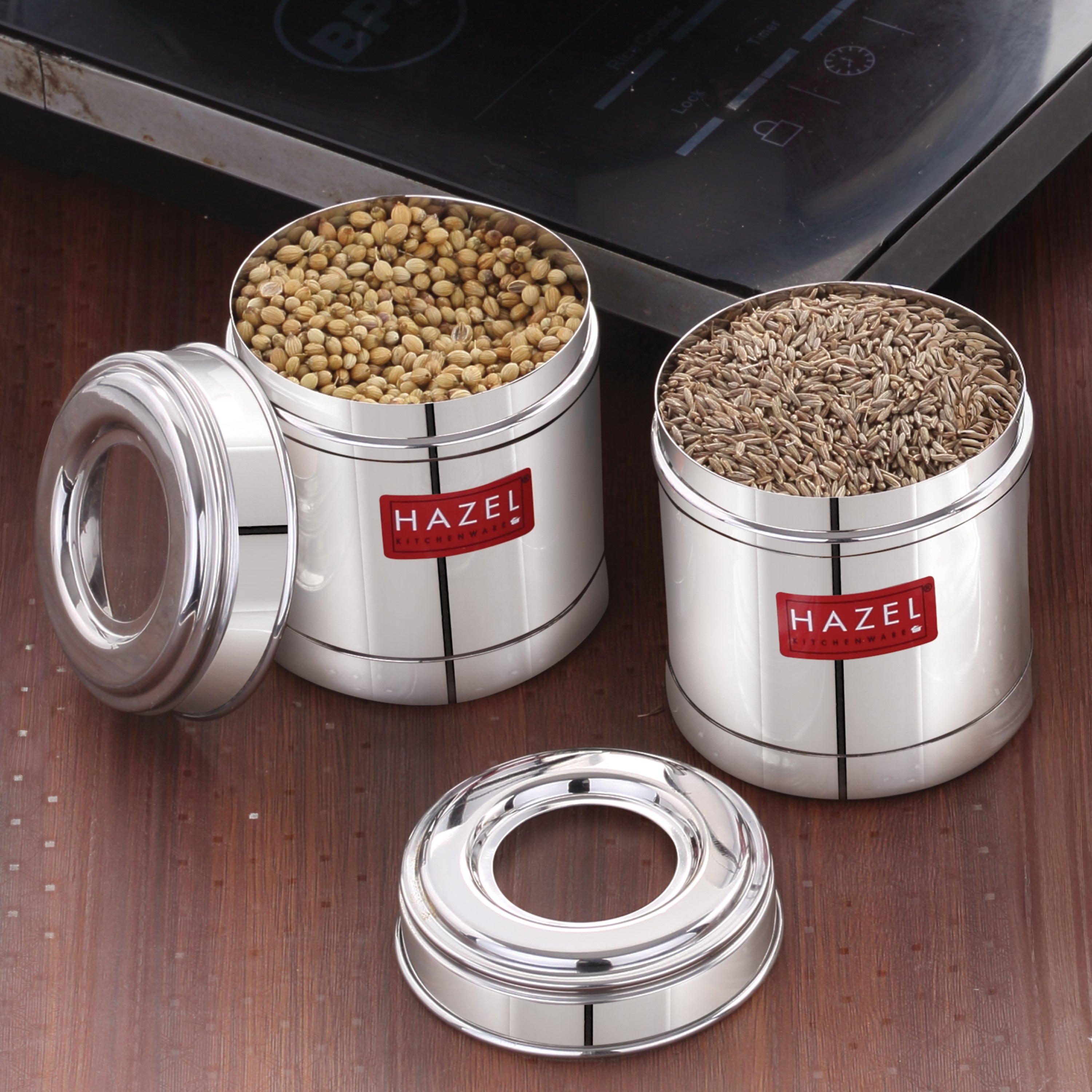 Stainless Steel Airtight Containers Set of 2, 300ml, See-Through Lid