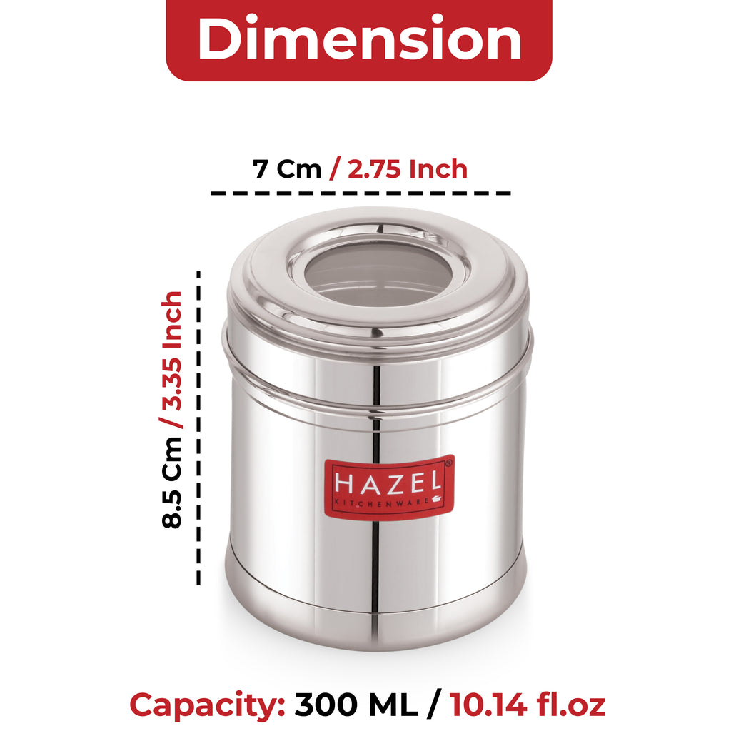 Stainless Steel Airtight Containers Set of 2, 300ml, See-Through Lid