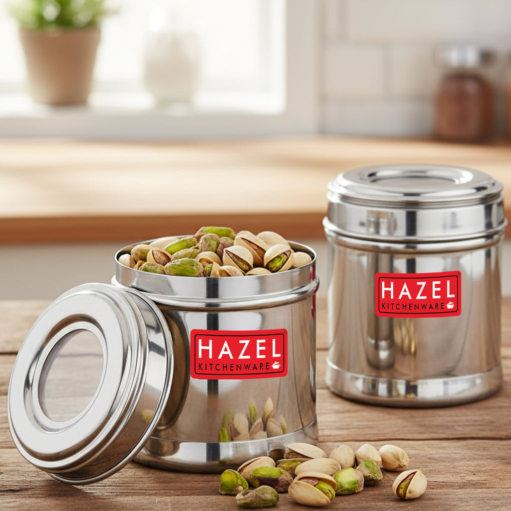 Stainless Steel Airtight Containers Set of 2, 300ml, See-Through Lid