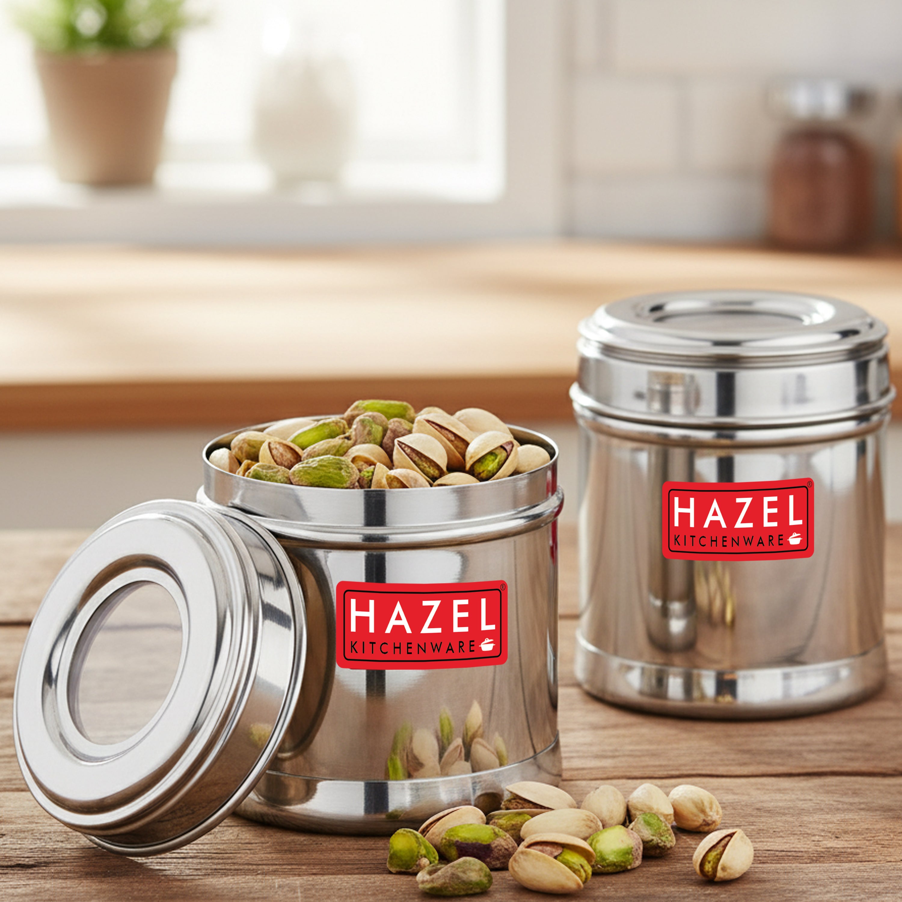 Stainless Steel Airtight Containers Set of 2, 300ml, See-Through Lid