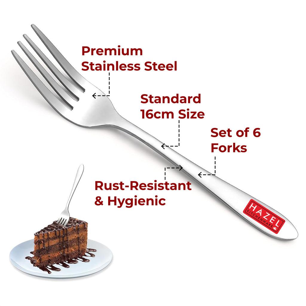 HAZEL Stainless Steel Table Fork Set of 6, 16 cm Dining Forks
