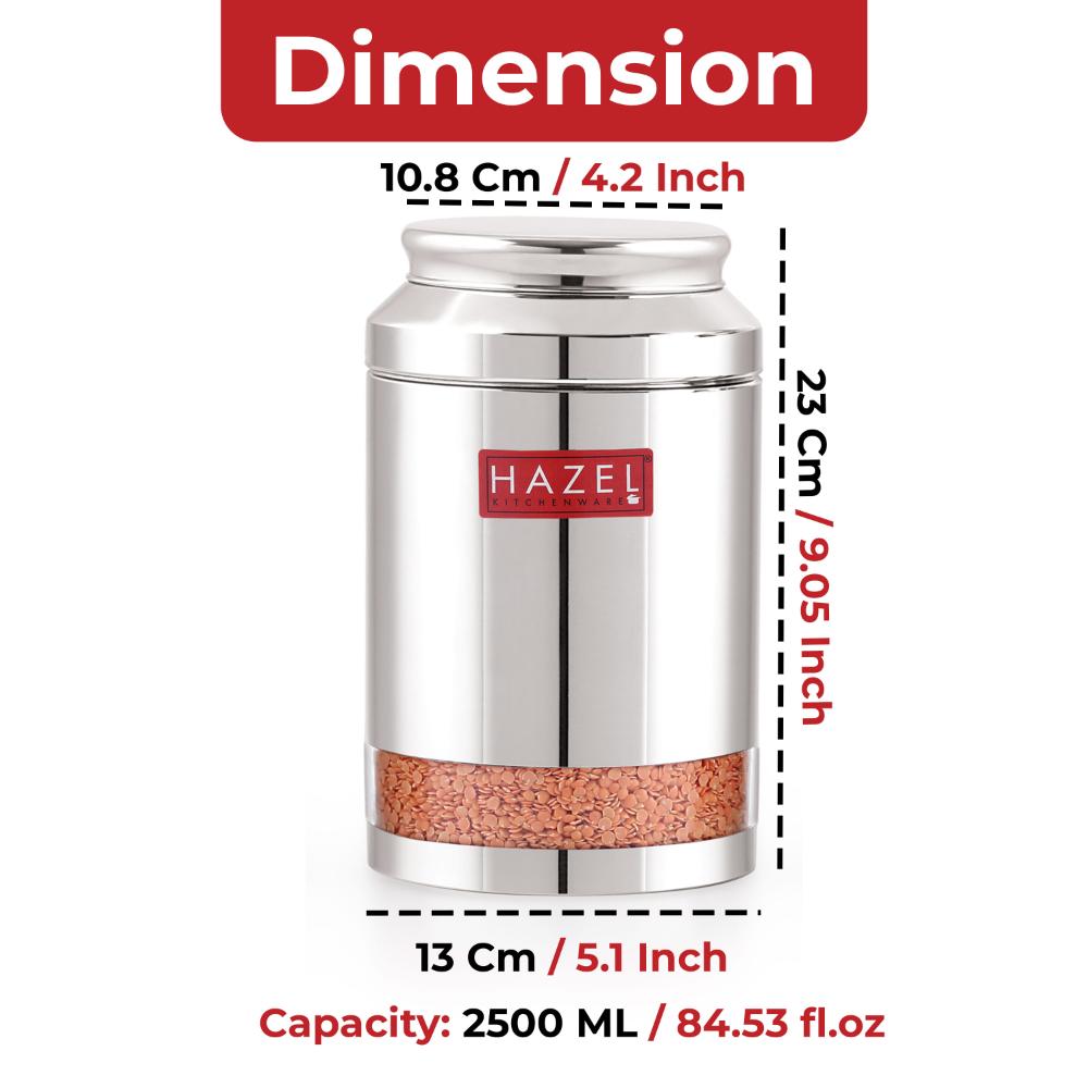 Stainless Steel Transparent Airtight Container 2500 ml for Grains & Pulses
