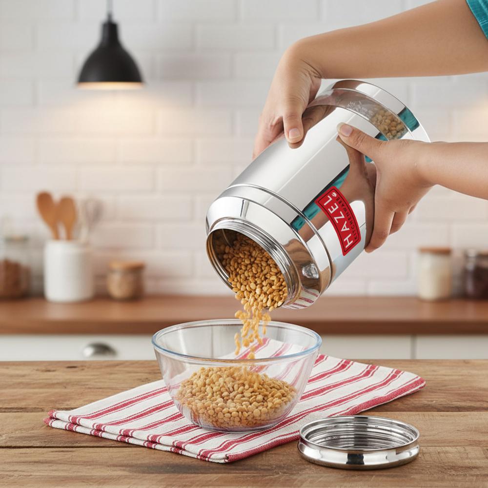Stainless Steel Transparent Airtight Container 2500 ml for Grains & Pulses