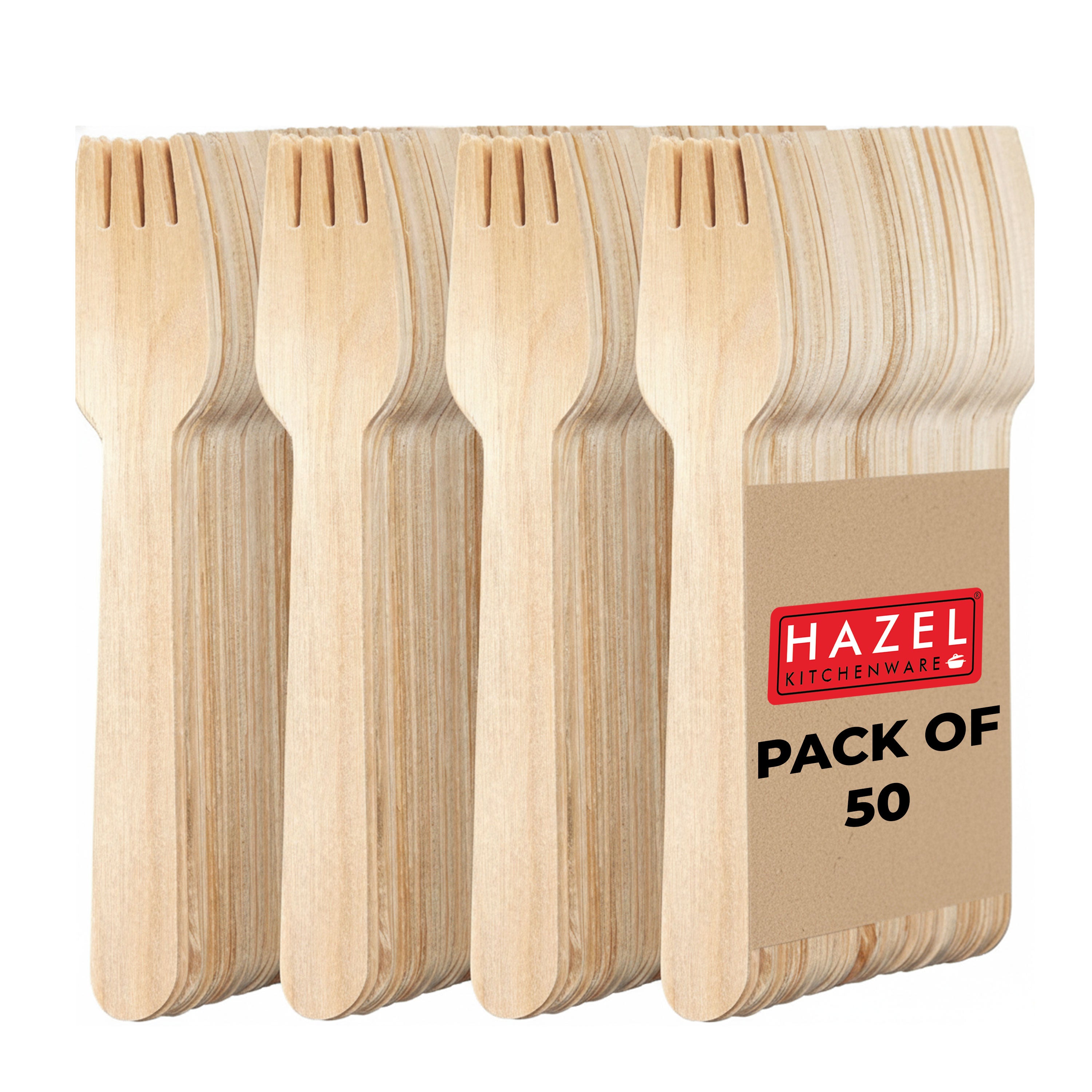 Disposable Wooden Forks 16 cm, Food-Grade Cutlery, Pack of 50