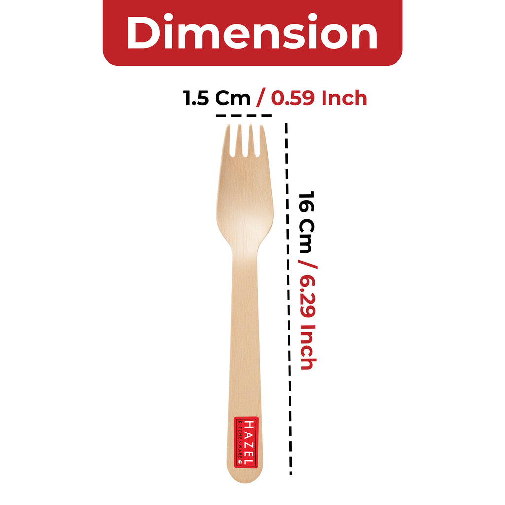 Disposable Wooden Forks 16 cm, Food-Grade Cutlery, Pack of 50