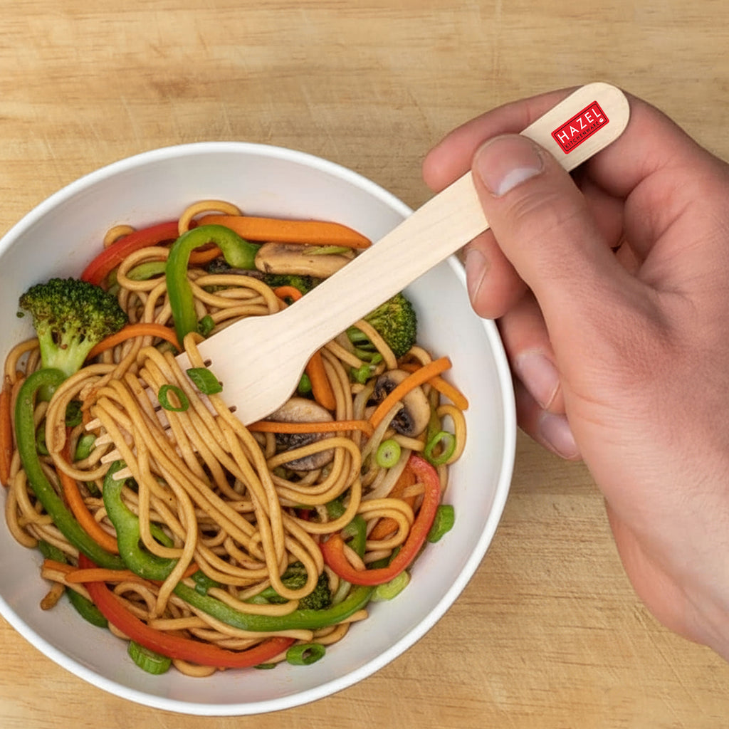 Disposable Wooden Forks 16 cm, Food-Grade Cutlery, Pack of 50