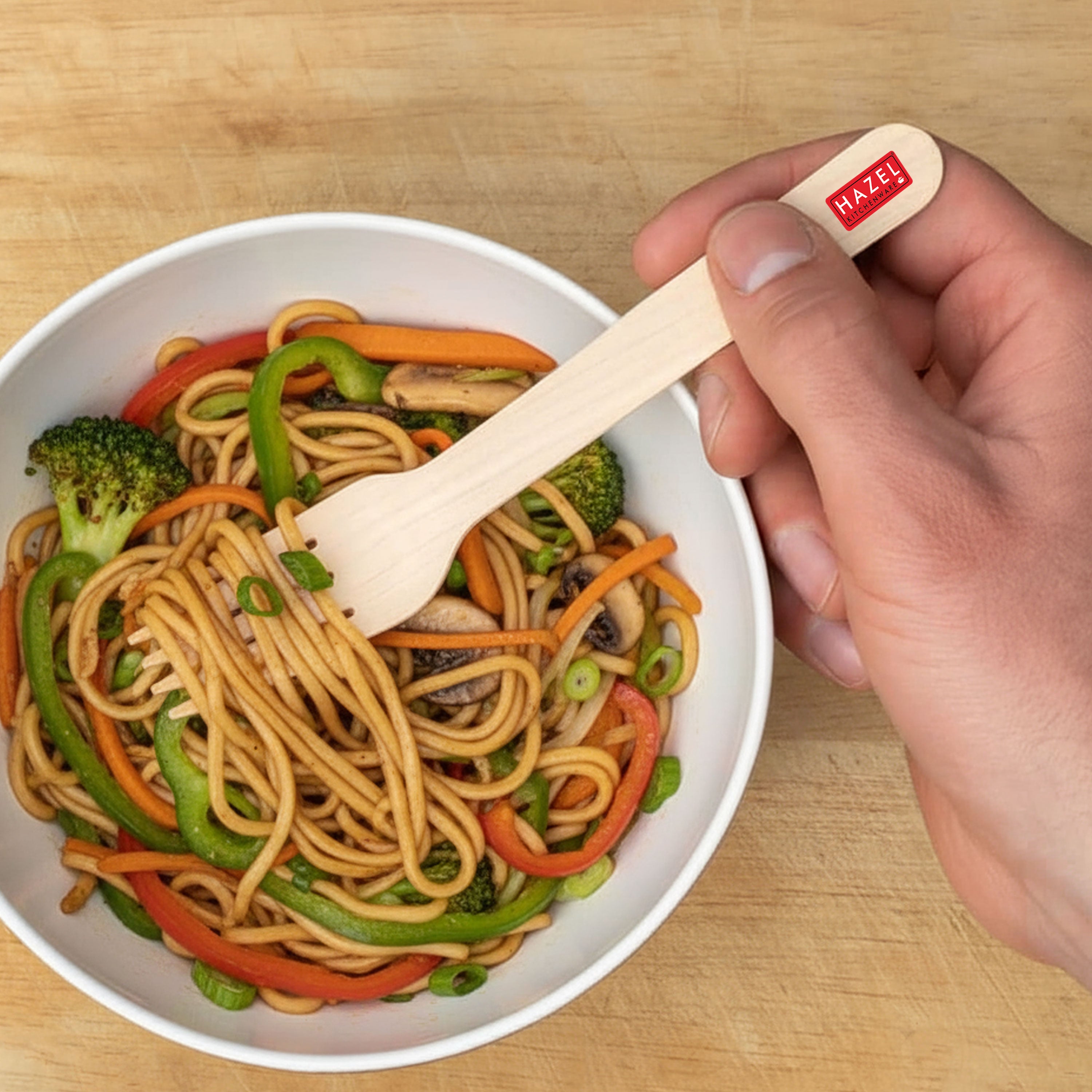 Disposable Wooden Forks 16 cm, Food-Grade Cutlery, Pack of 50