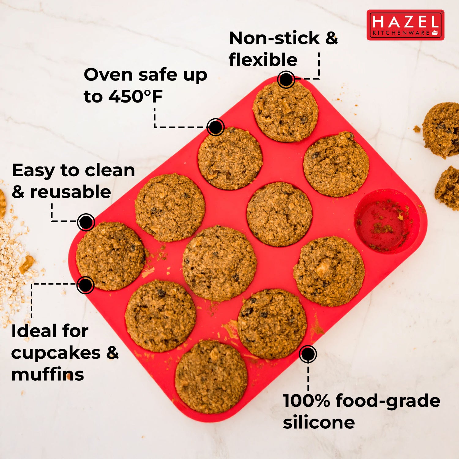 12-Cavity Non-Stick Silicone Muffin Pan Perfect for Muffins, Cupcakes & More!