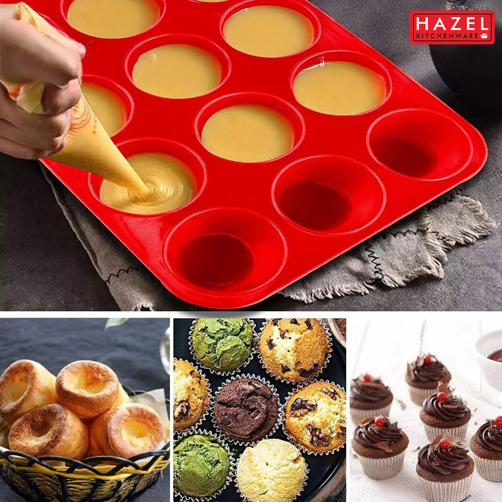 12-Cavity Non-Stick Silicone Muffin Pan Perfect for Muffins, Cupcakes & More!