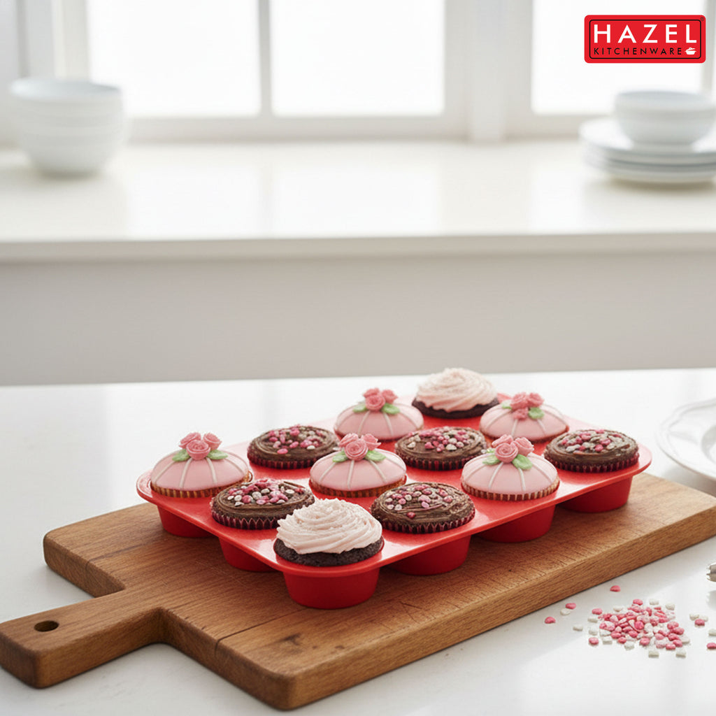 12-Cavity Non-Stick Silicone Muffin Pan Perfect for Muffins, Cupcakes & More!