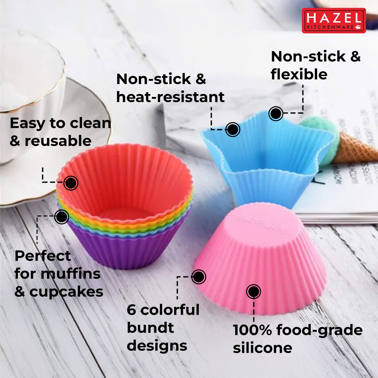 Silicone Multi-Design Muffin Moulds, Pack of 8