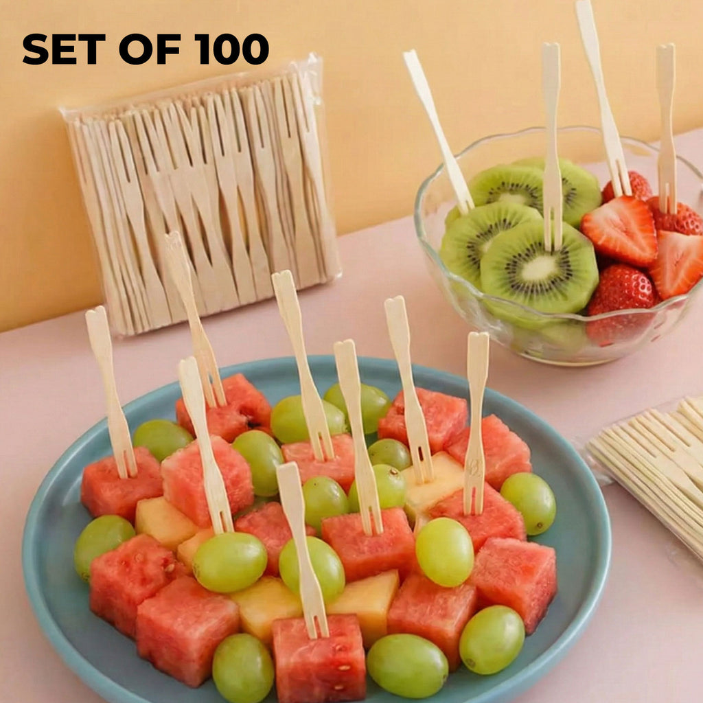 Disposable Wooden Fruit Forks, 9 cm, Pack of 100