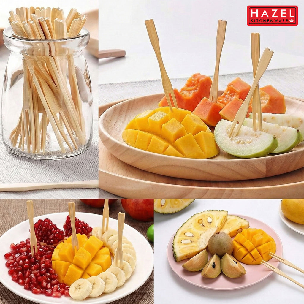 Disposable Wooden Fruit Forks, 9 cm, Pack of 100