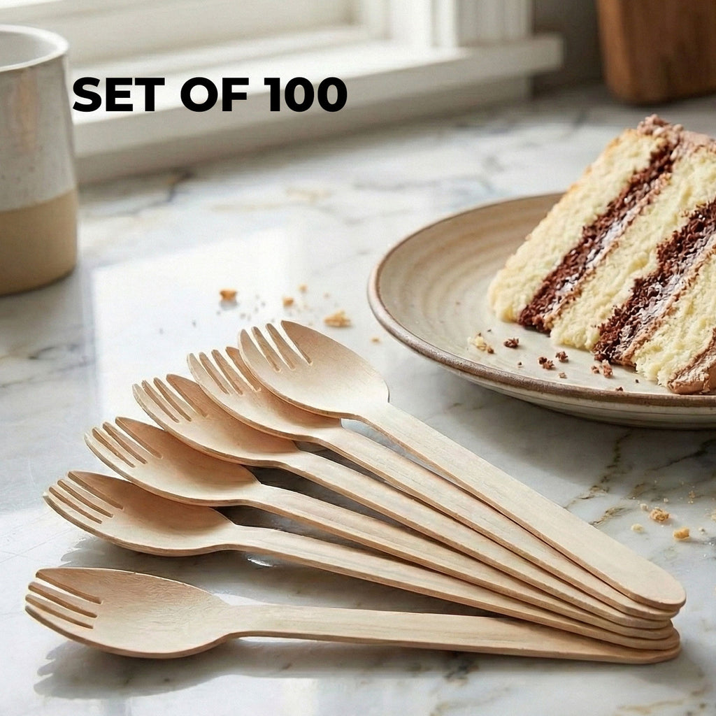 Disposable Wooden Spork, 16 cm, Pack of 100