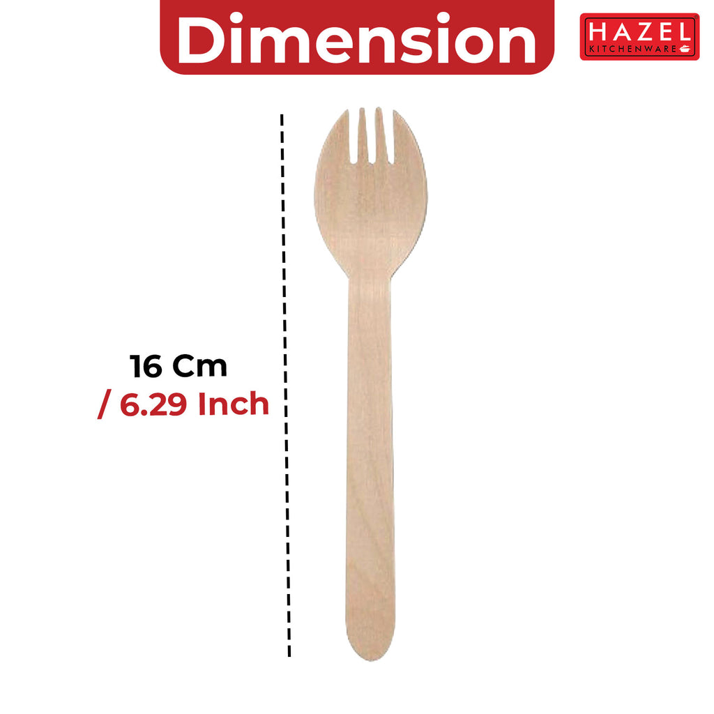 Disposable Wooden Spork, 16 cm, Pack of 100