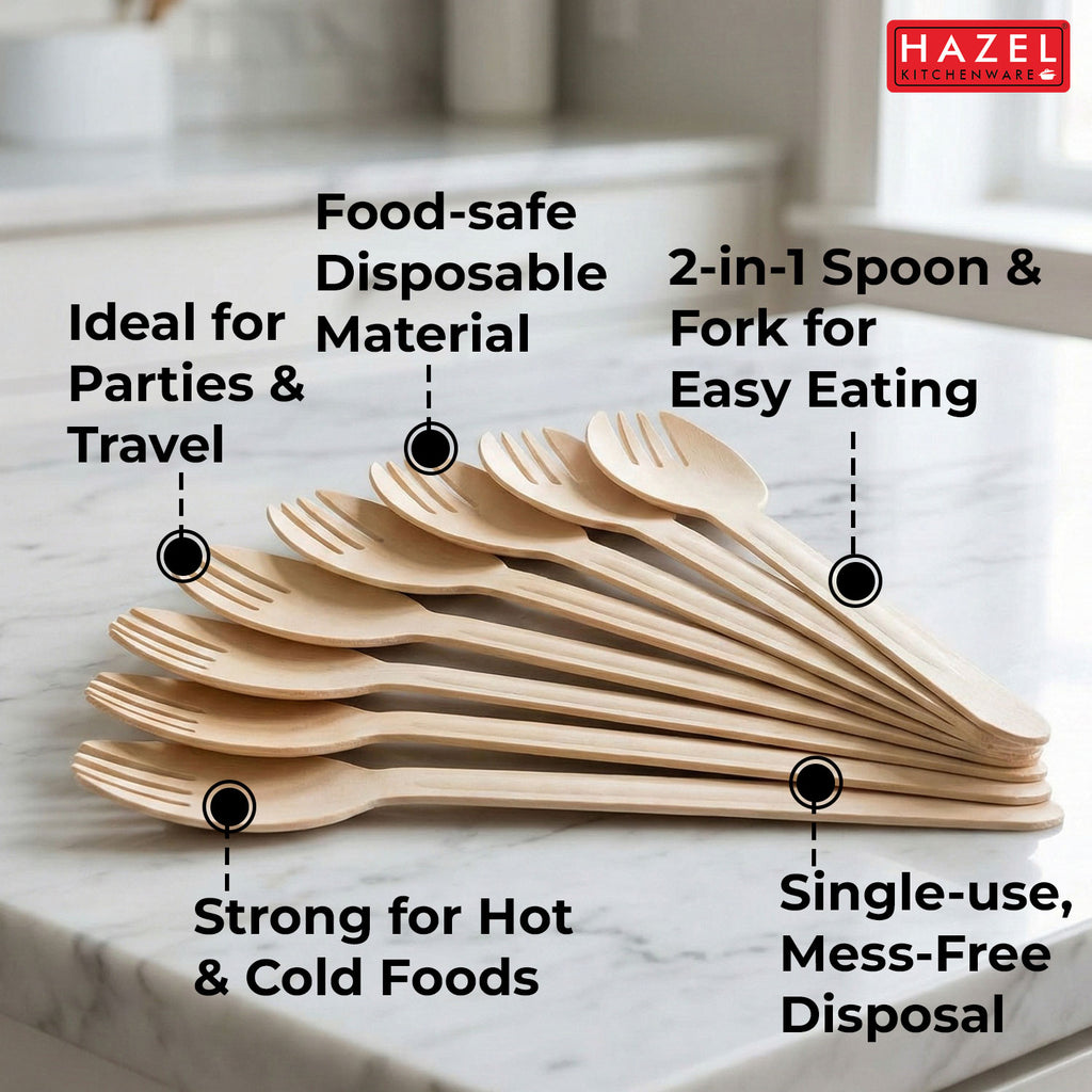 Disposable Wooden Spork, 16 cm, Pack of 100