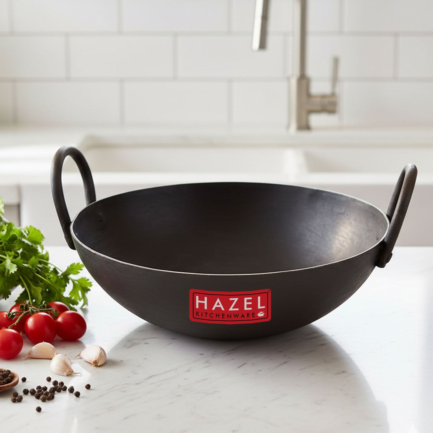 Iron Kadhai with Black Handle, 26cm, 2300 ml