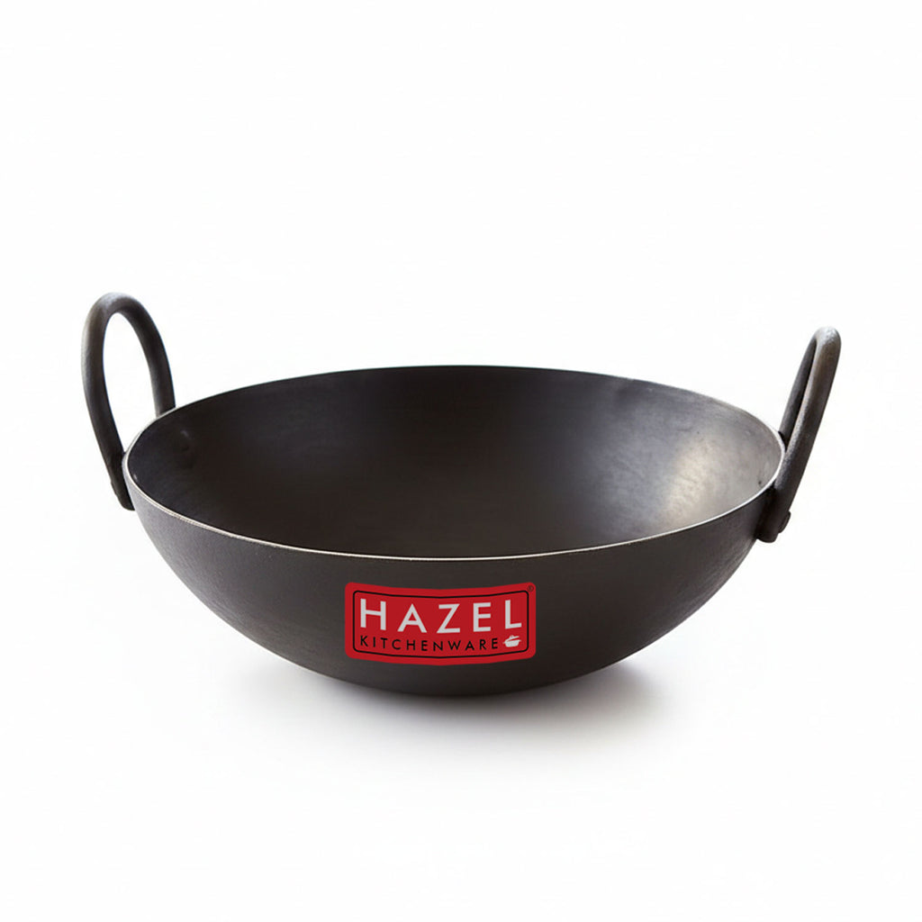 Iron Kadhai with Black Handle, 26cm, 2300 ml