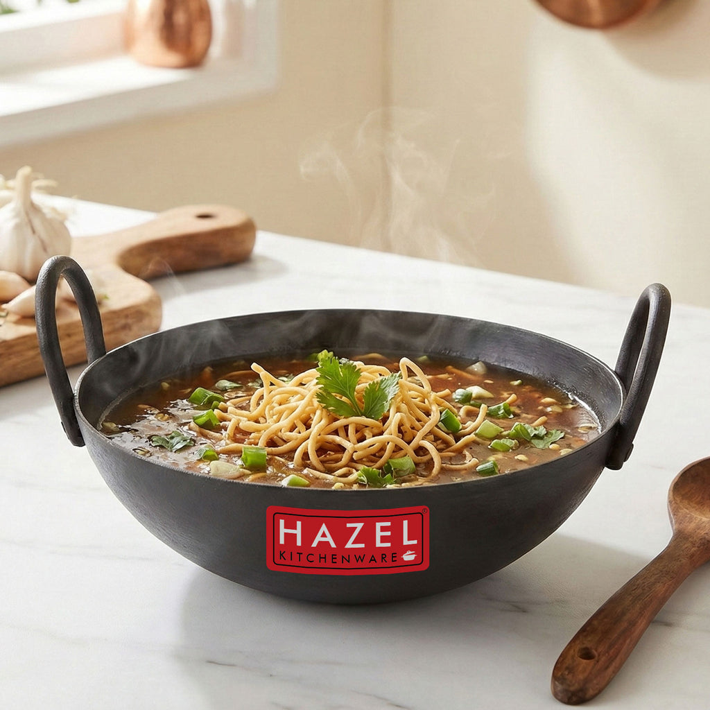 Iron Kadhai with Black Handle, 26cm, 2300 ml