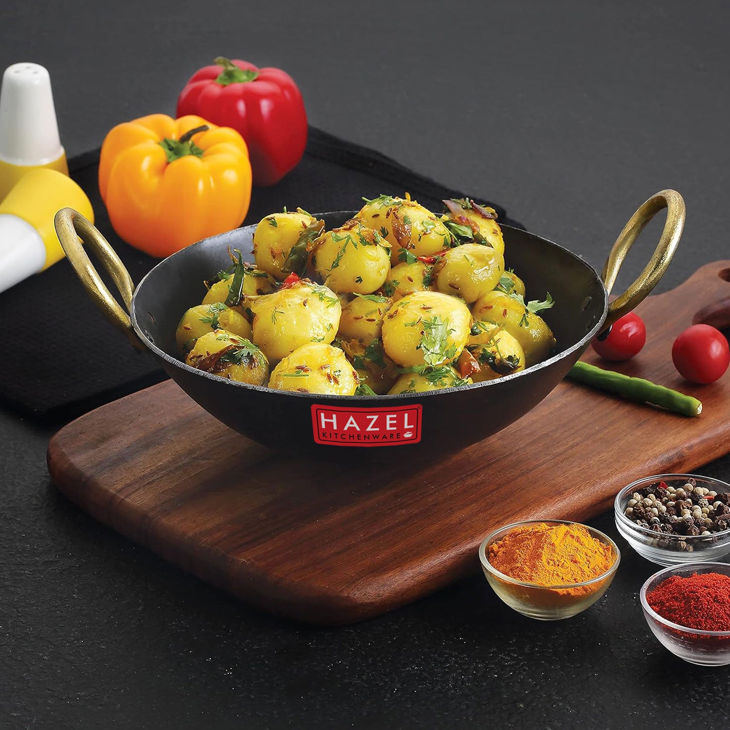 Iron Kadhai with Golden Handle, 27cm, 2450 ml