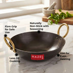 Iron Kadhai with Golden Handle, 27cm, 2450 ml