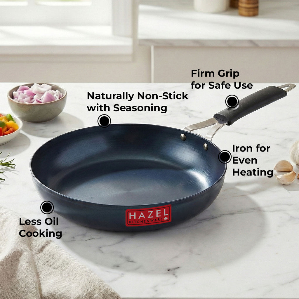 Traditional Lokhand Iron Fry Pan, 22 cm, 1200 ml