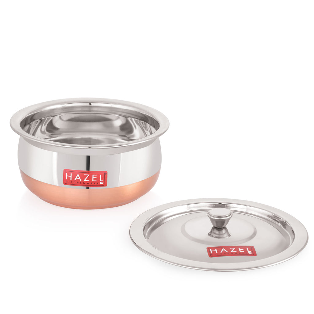 Stainless Steel Copper Bottom Handi  with Lid, Small, 850 ml