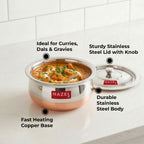 Stainless Steel Copper Bottom Handi  with Lid, Small, 850 ml