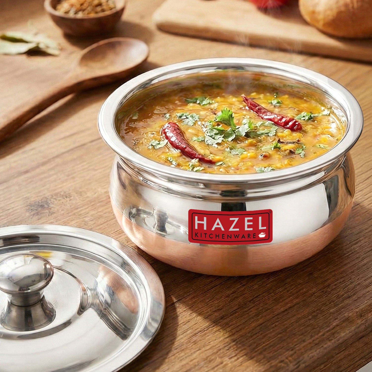 Stainless Steel Copper Bottom Handi with Lid, Medium, 1200 ml