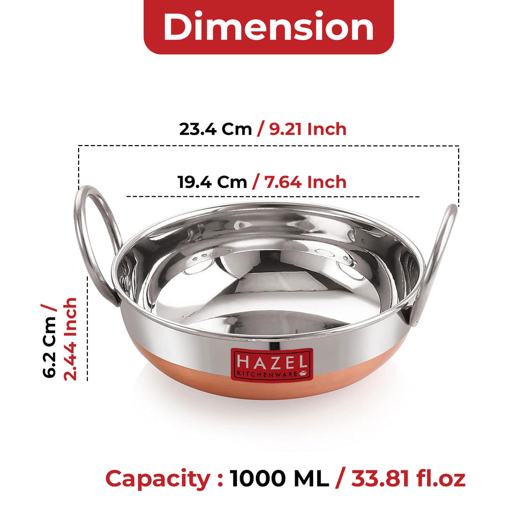 Stainless Steel Copper Bottom Kadhai with Glossy Finish, 1000 ml