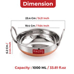 Stainless Steel Copper Bottom Kadhai with Glossy Finish, 1000 ml