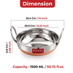 Stainless Steel Copper Bottom Kadhai, 1500 ml