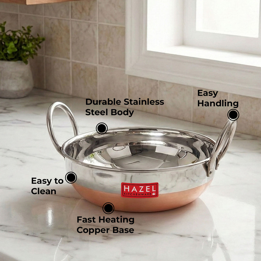 Stainless Steel Copper Bottom Kadhai, 1500 ml