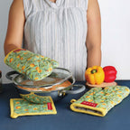 Cotton Oven Glove (1 pair) and Pot Holder Set for Kitchen