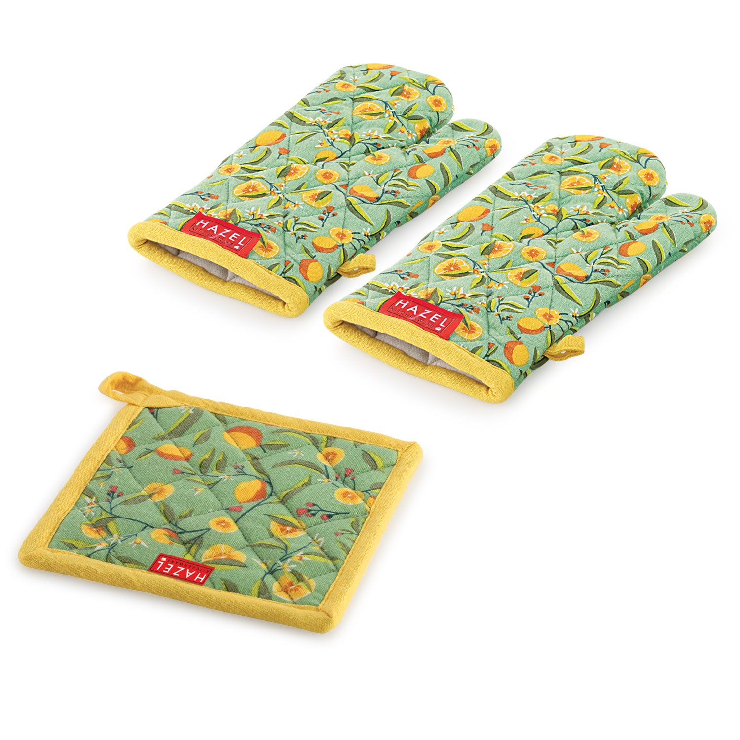 Cotton Oven Glove (1 pair) and Pot Holder Set for Kitchen