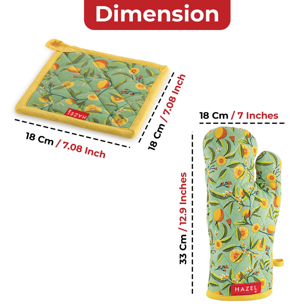 Cotton Oven Glove (1 pair) and Pot Holder Set for Kitchen