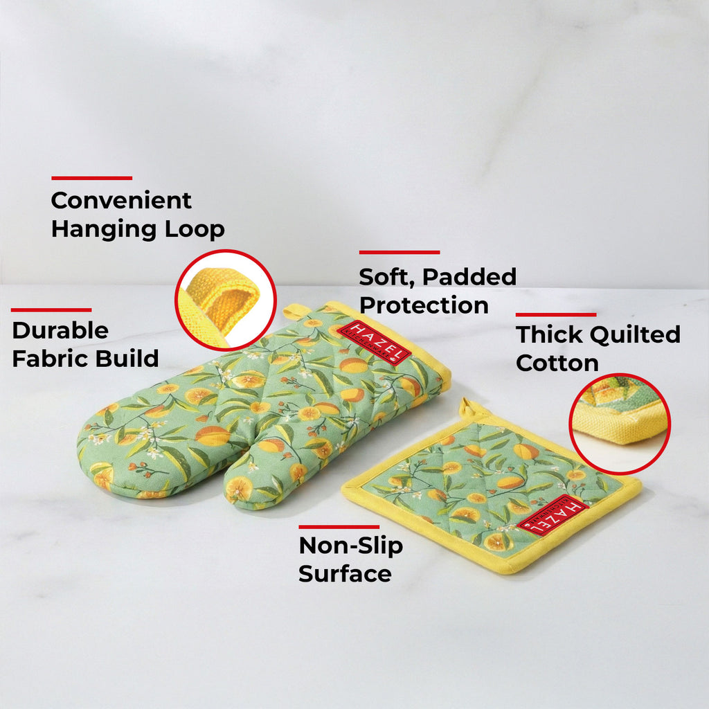 Cotton Oven Glove (1 pair) and Pot Holder Set for Kitchen