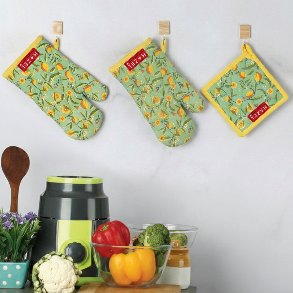 Cotton Oven Glove (1 pair) and Pot Holder Set for Kitchen