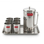 Stainless Steel Kitchen Combo, Serving Tray, 2000ml Water Jug, and 350ml Glass, Set of 8