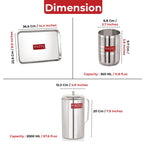Stainless Steel Kitchen Combo, Serving Tray, 2000ml Water Jug, and 350ml Glass, Set of 8
