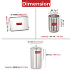 Stainless Steel Kitchen Combo, Serving Tray, 2000ml Water Jug, and 350ml Glass, Set of 6