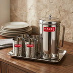 Stainless Steel Kitchen Combo, Serving Tray, 2000ml Water Jug, and 350ml Glass, Set of 6