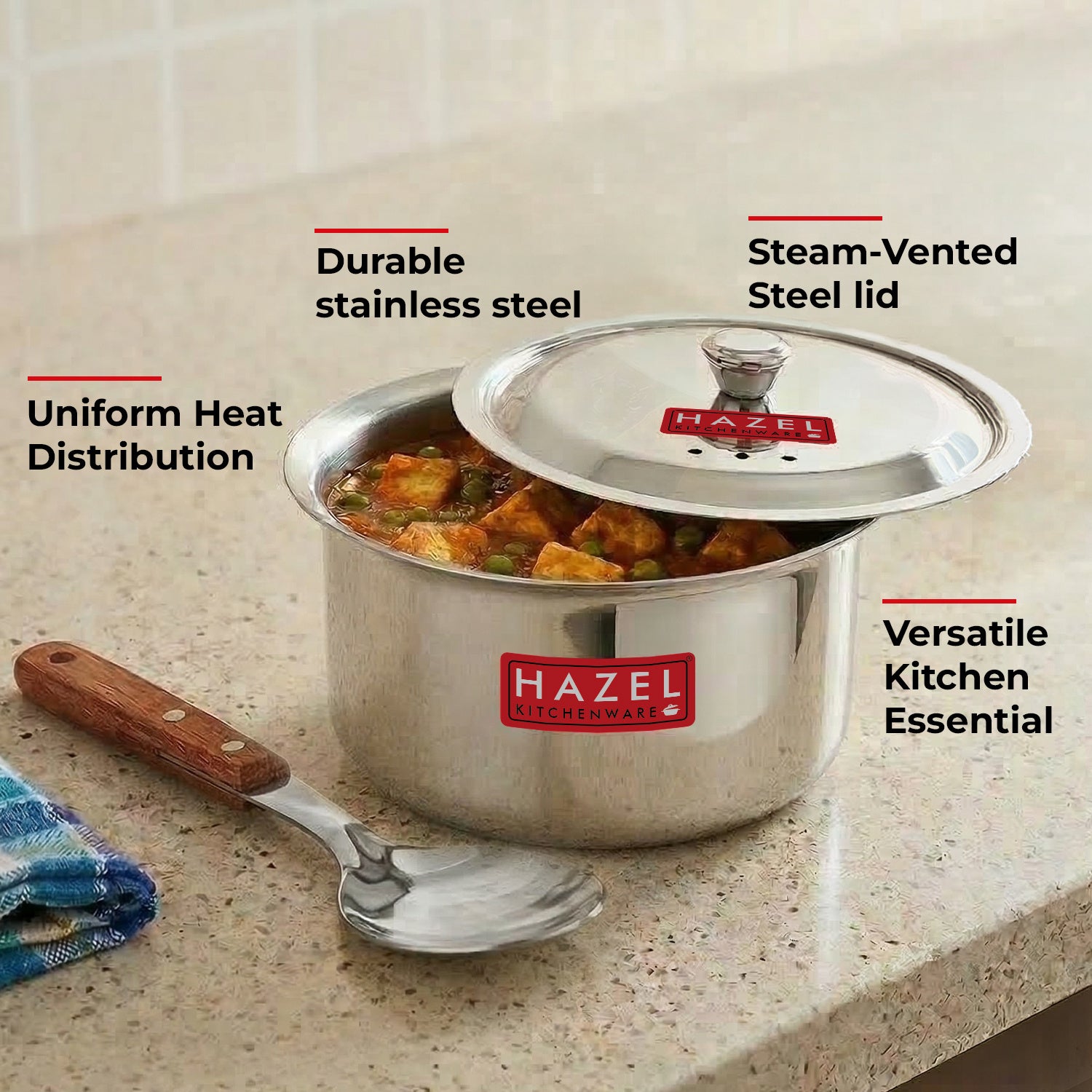 Stainless Steel Patila with Lid Cooking Vessel, 800ml, Durable Induction & Gas Compatible