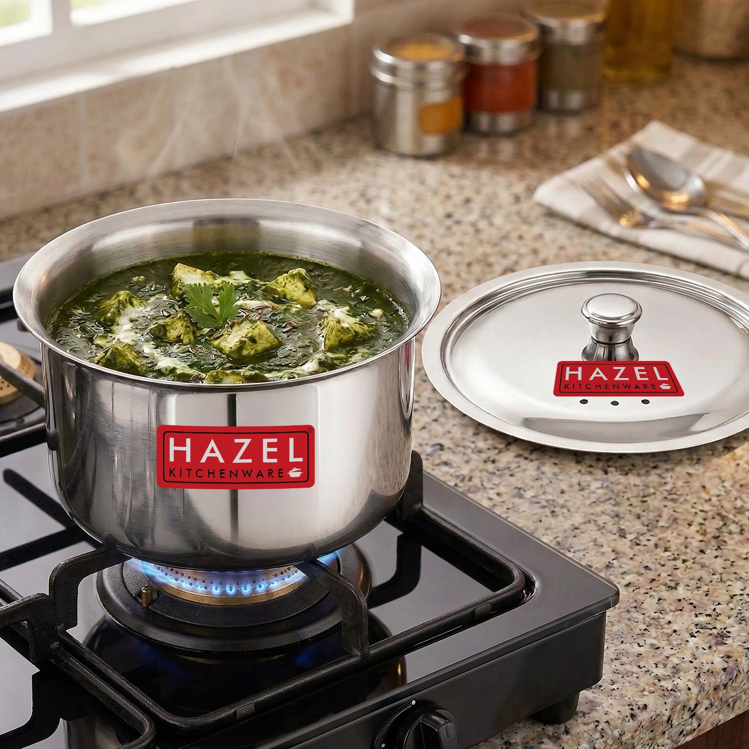 Stainless Steel Patila with Lid Cooking Vessel, 1100ml, Durable Induction & Gas Compatible