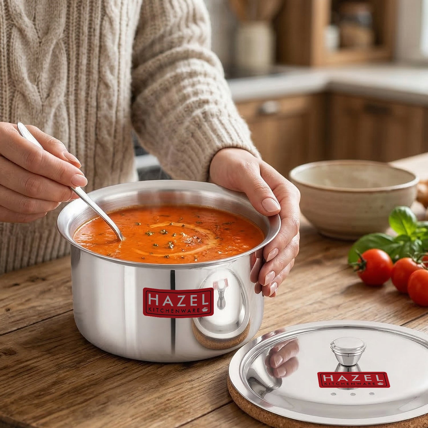 Stainless Steel Patila with Lid Cooking Vessel, 1100ml, Durable Induction & Gas Compatible
