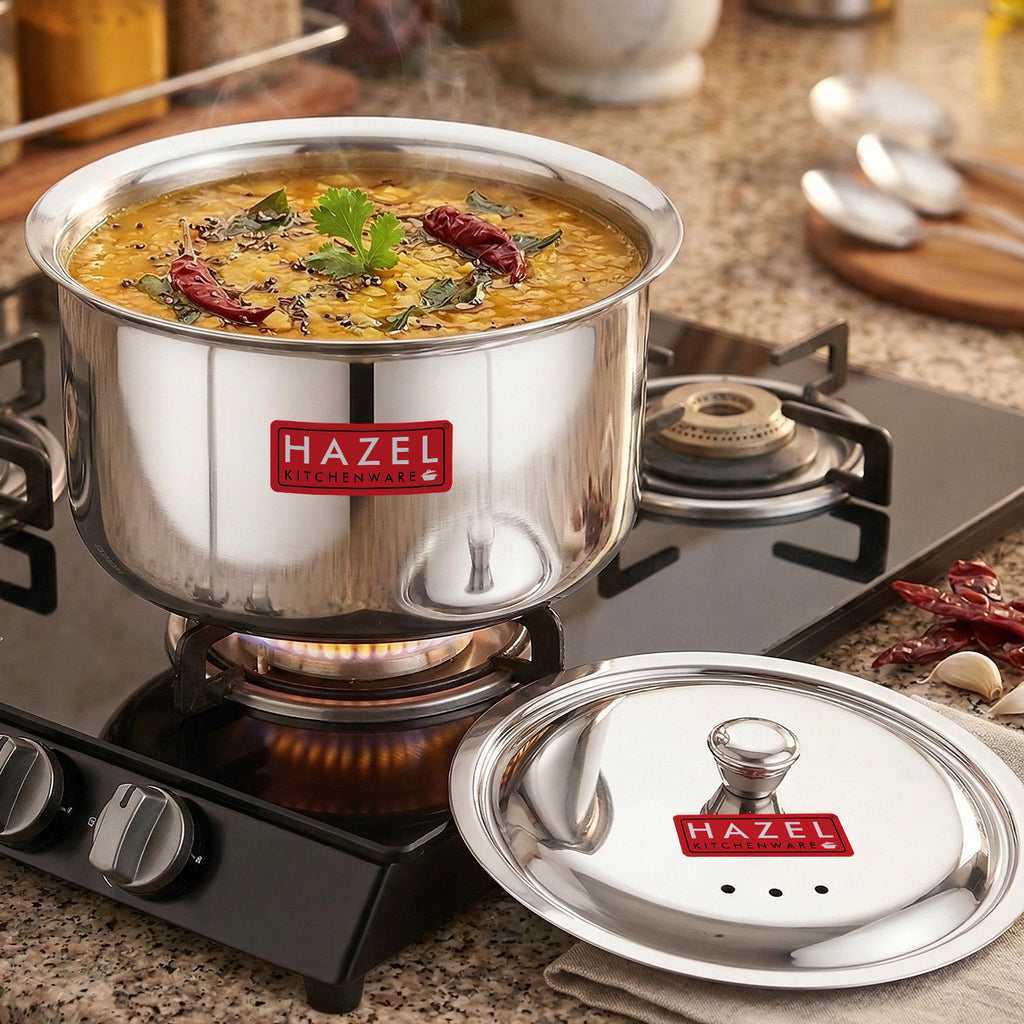 Stainless Steel Patila with Lid Cooking Vessel, 1500ml, Durable Induction & Gas Compatible
