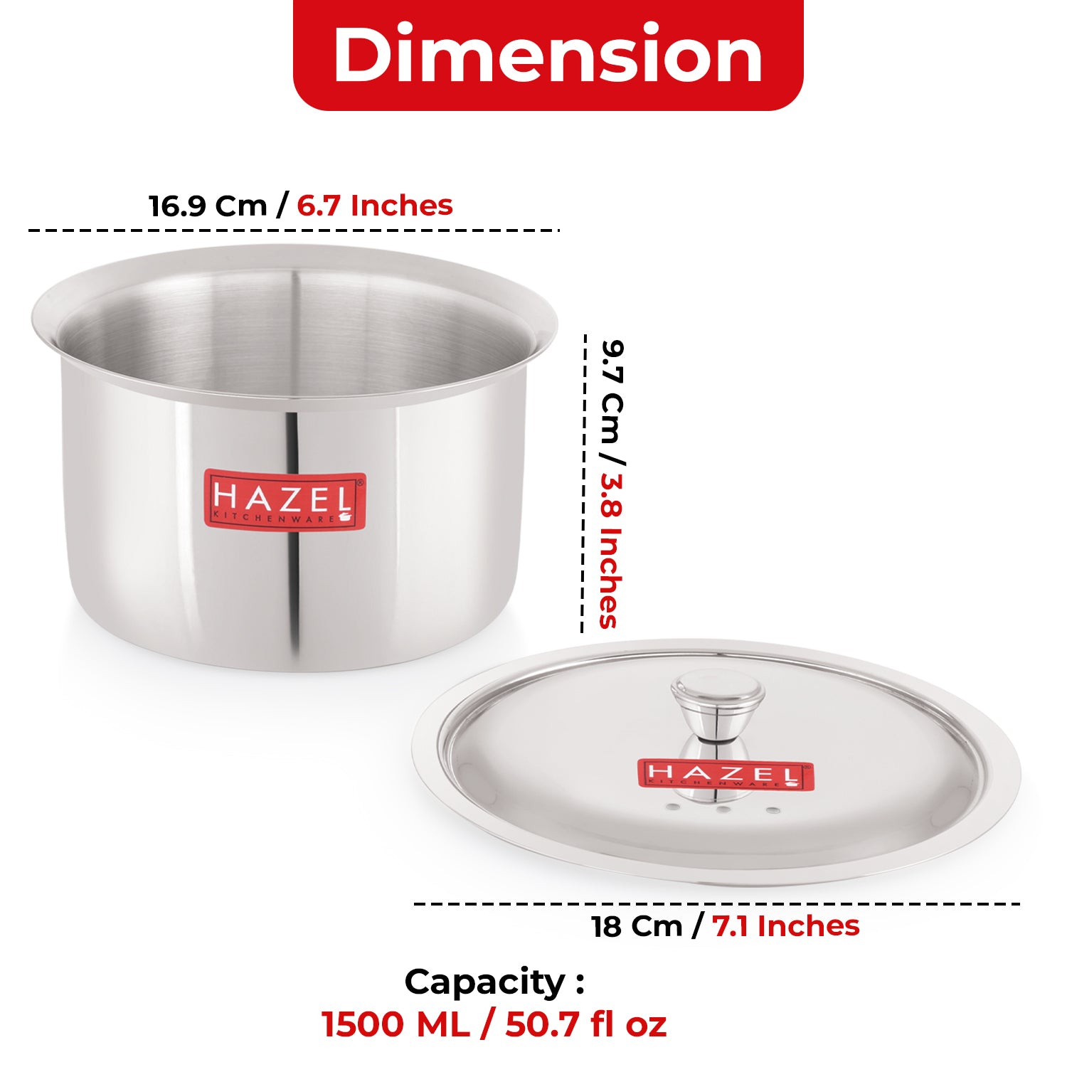 Stainless Steel Patila with Lid Cooking Vessel, 1500ml, Durable Induction & Gas Compatible